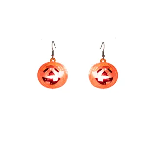 Halloween LED leuchtende Kürbis Ohrringe Details, festlicher oranger Schmuck für Party.