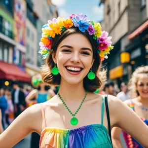 Carnival party glowing green ball earrings and matching festival necklace accessory.