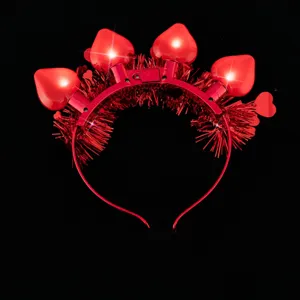 LED Valentine heart headband with red tinsel glowing hair hoop light up party accessory