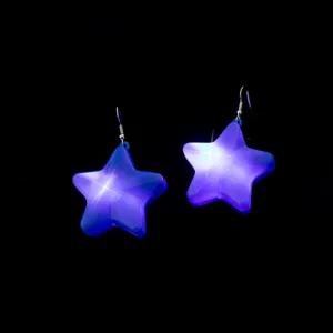 Blue star earrings detailed view, stylish five-pointed star design for party wear and daily.