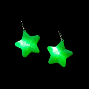 Glowing green star drop earrings with fishhook design for party festival holiday wear.