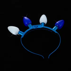 Close-up detail of the LED light-up Hanukkah headband featuring glowing bulb decorations.