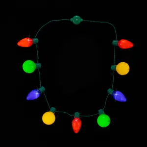 Weihnachts Lichterkette Halskette Detailansicht, leuchtende LED Glühbirnen Party Zubehör.