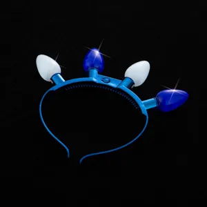 Detail view of the blue light-up Hanukkah headband featuring glowing bulb decorations.