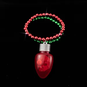Christmas LED light bulb bracelet red green beaded glow jewelry party accessory holiday gift