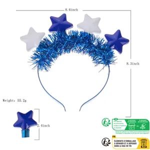 Serre-tête lumineux étoile guirlande bleu blanc fête accessoire cheveux festival brillant
