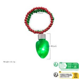 Christmas LED light up bead bracelet with green bulb pendant festive party wrist jewelry