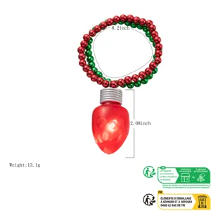 Christmas LED light bulb bead bracelet red green festival glowing hand jewelry detail view