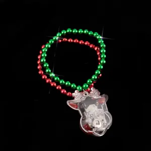 Christmas LED Glowing Reindeer Bracelet Red Green Beads Festival Party Light Up Jewelry