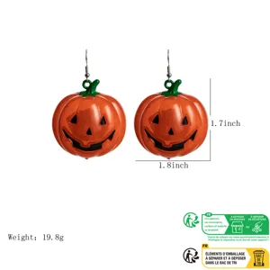 Halloween pumpkin drop earrings with spooky jack-o-lantern design, festive costume jewelry.