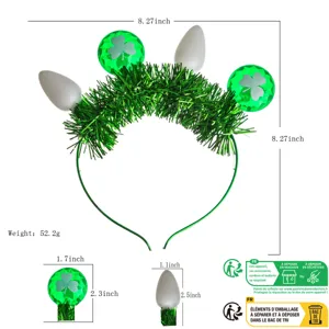 Superbe serre-tete lumineux LED de la Saint-Patrick avec trefle vert et belle guirlande.