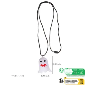 Collana con ciondolo fantasma di Halloween con cordino nero, accessorio luminoso spettrale.