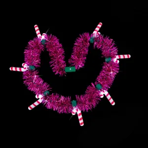 Weihnachtliche leuchtende Lamettakette mit Zuckerstangen-Lichtern, Party Mode Neuheit Schmuck.