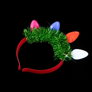 Christmas LED lightbulb headband festive green tinsel hair hoop holiday party hair accessory