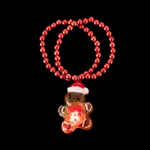 Braccialetto luminoso natalizio omino di pan di zenzero con catena di perle rosse e ciondolo.
