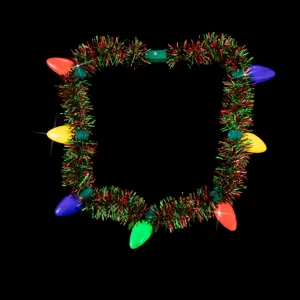 Christmas light up tinsel necklace festive party glowing bulb jewelry accessory for women