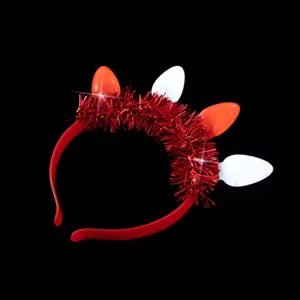 Festive red tinsel headband with cute bulb decorations, perfect party hair accessory.