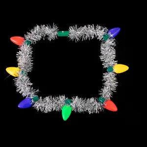 Beleuchtete Weihnachtslametta Halskette mit bunten Glühbirnen für festliche Party Deko
