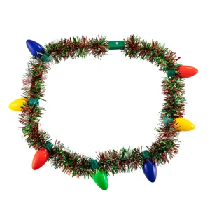 Christmas Light Up Tinsel Necklace Holiday Party Glowing Bulb Costume Neck Jewelry Accessory