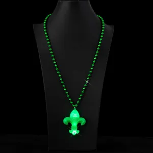 Green LED light up Fleur-de-lis bead necklace for party celebration and night event.