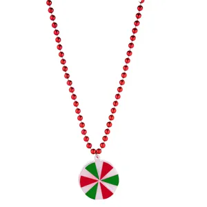 Collana di perle rosse di Natale con pendente caramella menta per festa gioiello costume