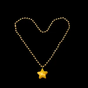 Goldene Perlenkette mit gelbem Stern Anhänger herzförmig Party Schmuck Geschenk Zubehör