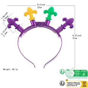 LED Mardi Gras headband light up carnival party hair hoop with fleur de lis design.