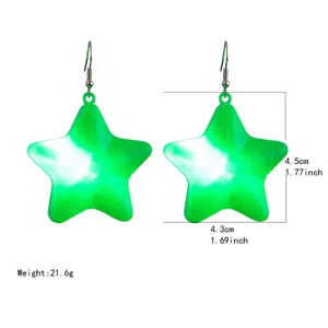 Groene ster oorbellen hangend, lichtgevende pentagram haak oorbellen voor feestjes.