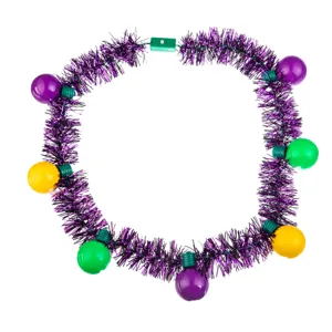 Collana di carnevale luminosa a LED con sfere rotonde colorate e tinsel per feste.