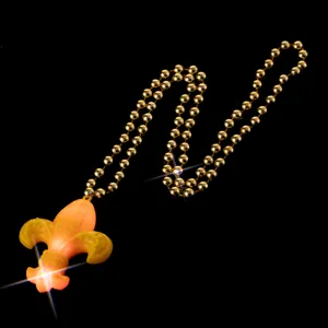 LED Light Up Mardi Gras Bead Necklace Fleur De Lis Pendant Party Glowing Jewelry Costume