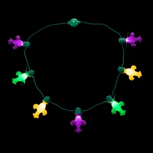 Mardi Gras LED light necklace with 7 colorful glowing bulb pendants for festive party decoration.