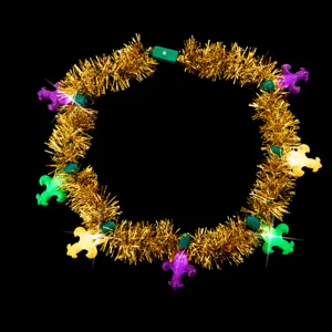 Mardi Gras LED light up tinsel necklace carnival party glowing decorative garland prop
