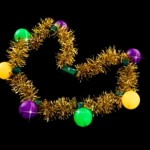 Beleuchtete Mardi Gras Lametta-Halskette mit bunten Kugeln, perfekt für Partys und Events.