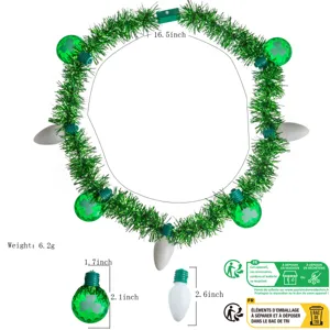 Πράσινο γιορτινό κολιέ LED St. Patrick's Day με λαμπτήρες τριφυλλιού, φωτεινή γιρλάντα.