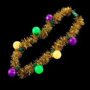LED leuchtende Lamettakette Karneval Party bunte Kugeln Glühbirnen goldene Girlande