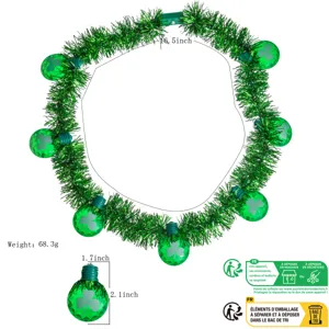 St. Patricks Day grüne Lametta Girlande Halskette mit leuchtenden Kleeblatt Glühbirnen