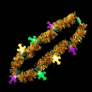 Mardi Gras Leucht-Lametta-Halskette mit bunten Lilien-Anhängern und hellen LED-Lichtern.