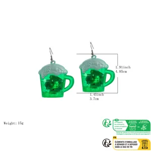 Grüne Bierkrug Blinkende Ohrringe, St. Patricks Day LED Hängeohrringe für Damen Mode.