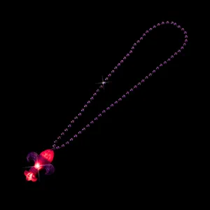 LED glowing fleur-de-lis pendant purple bead chain necklace for carnival party costume jewelry