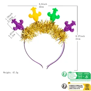 Mardi Gras LED Lamettahaarschmuck mit Lilien Anhängern, Karneval Party Kostüm Zubehör 22cm