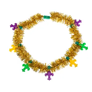 Mardi Gras LED Leucht-Lametta-Perlenkette mit bunten Lilien Anhängern für Karneval