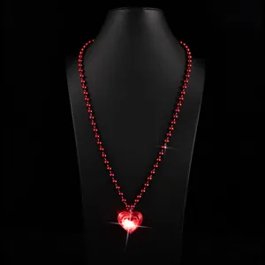 LED glowing red heart pendant beaded necklace ideal for Valentine party fashion jewelry gift