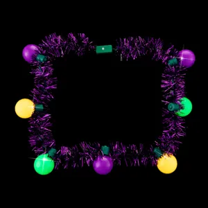 Leuchtende Lametta Halskette mit bunten LED Kugeln für Party und Karneval Feiern.