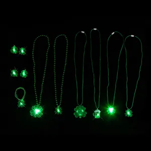 St. Patrick's Day leuchtende grüne Kleeblatt Halskette Ohrringe Armband LED Schmuck Set