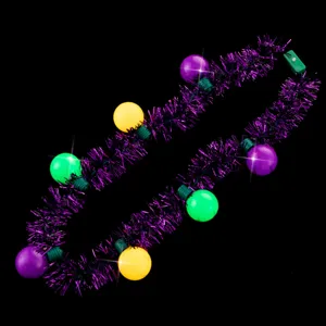 LED leuchtende Karneval Lametta Kette mit bunten Blinkenden Kugeln fuer Party Feier.