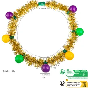 LED Leuchtend Mardi Gras Lametta Halskette Festliche Party Glänzende Kugel Kranz Dekor
