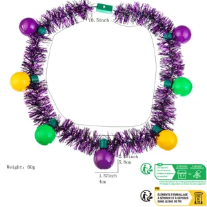 Leuchtende Lametta Halskette mit bunten Kugeln, Party Karneval Leuchtaccessoire.