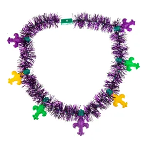 Mardi Gras Lametta Leuchtkette mit bunten Lilien-Anhänger und integrierten Party-Leuchten.