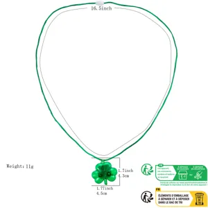 Detailansicht der LED beleuchteten Kleeblatt Anhänger Kette mit genauen Abmessungen.