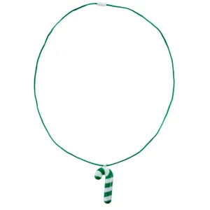 Weihnachts LED Zuckerstange Halskette mit gruener Kordel und Anhaenger fuer Partys.